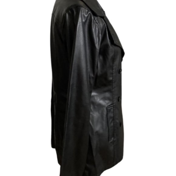 Wet Seal Faux Leather Jacket Lined 5 Button Front Closure Black Size M - Picture 3 of 6